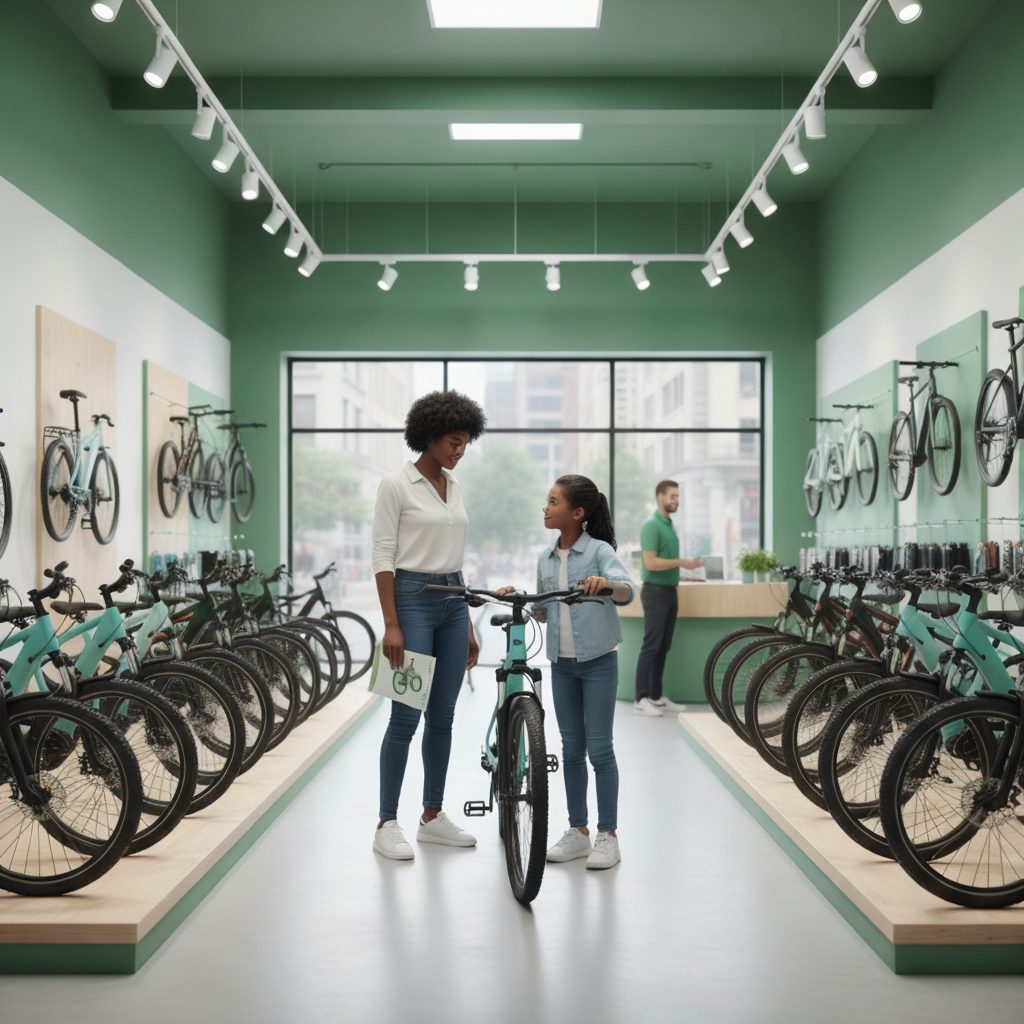 Complete E-Bike Buying Guide: How to Choose the Perfect Electric Bike 3 Woman and daughter choosing e-bike in green store.